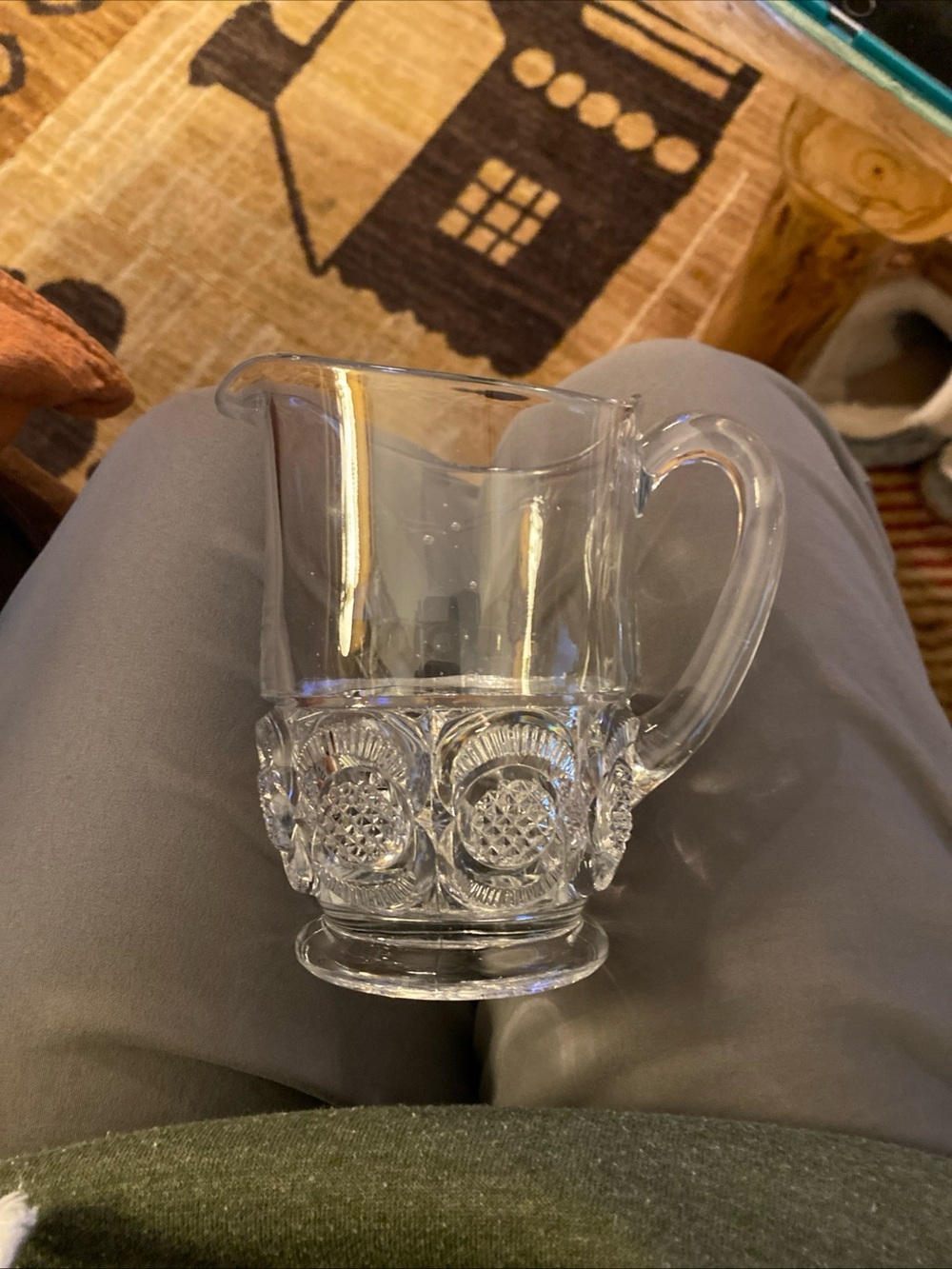 EAPG Bryce Higbee New Cresent aka Diamond Point Discs Pressed Glass Pitcher